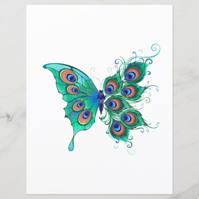 Schmetterling mit grünen Pfauenfedern (Vorderseite)