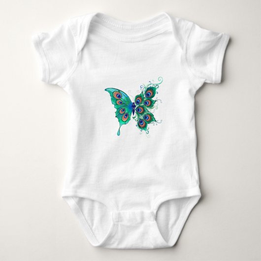 Schmetterling mit grünen Pfauenfedern Baby Strampler (Vorderseite)