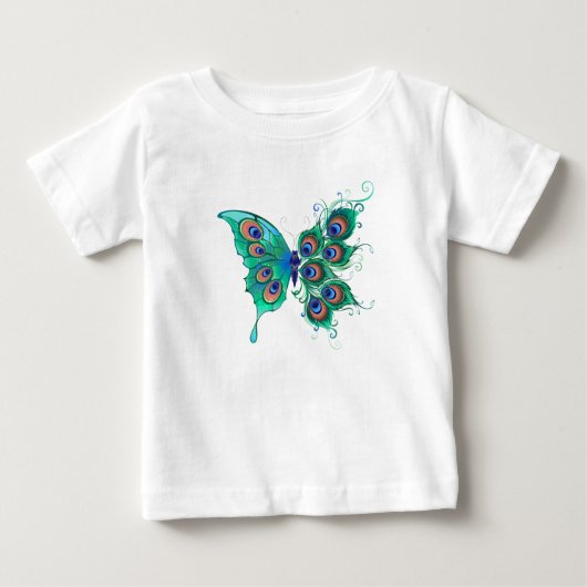 Schmetterling mit grünen Pfauenfedern Baby T-shirt (Vorderseite)