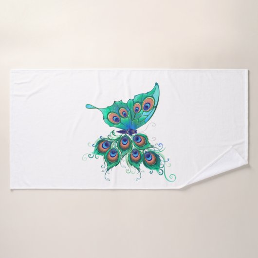 Schmetterling mit grünen Pfauenfedern Badehandtuch (Badehandtuch)