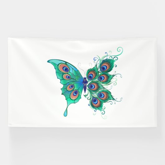 Schmetterling mit grünen Pfauenfedern Banner (Horizontal)
