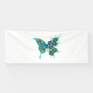 Schmetterling mit grünen Pfauenfedern Banner