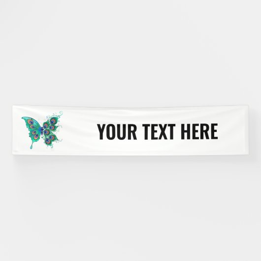 Schmetterling mit grünen Pfauenfedern Banner (Horizontal)
