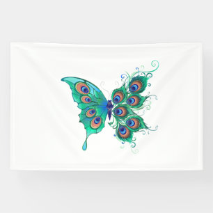 Schmetterling mit grünen Pfauenfedern Banner
