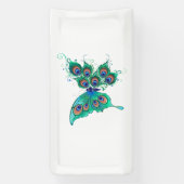 Schmetterling mit grünen Pfauenfedern Banner (Vertikal)