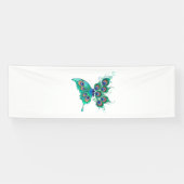 Schmetterling mit grünen Pfauenfedern Banner (Horizontal)