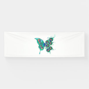Schmetterling mit grünen Pfauenfedern Banner