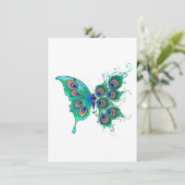 Schmetterling mit grünen Pfauenfedern Begleitkarte (Stehend Vorderseite)