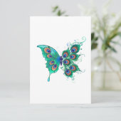 Schmetterling mit grünen Pfauenfedern Begleitkarte (Stehend Vorderseite)
