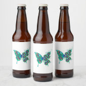 Schmetterling mit grünen Pfauenfedern Bierflaschenetikett (Flaschen)