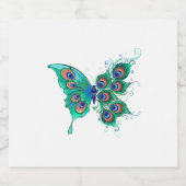 Schmetterling mit grünen Pfauenfedern Bierflaschenetikett (Einzelnes Label)