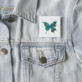 Schmetterling mit grünen Pfauenfedern Button (Beispiel)