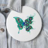 Schmetterling mit grünen Pfauenfedern Button (Beispiel)