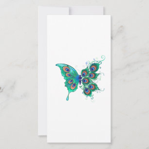 Schmetterling mit grünen Pfauenfedern Dankeskarte