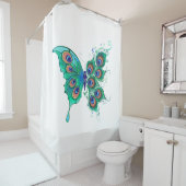 Schmetterling mit grünen Pfauenfedern Duschvorhang (Beispiel)