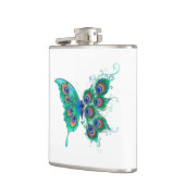 Schmetterling mit grünen Pfauenfedern Flachmann (Links)