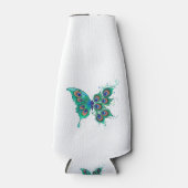 Schmetterling mit grünen Pfauenfedern Flaschenkühler (Vorderseite)