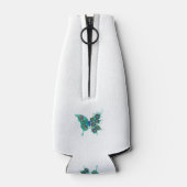 Schmetterling mit grünen Pfauenfedern Flaschenkühler (Rückseite)