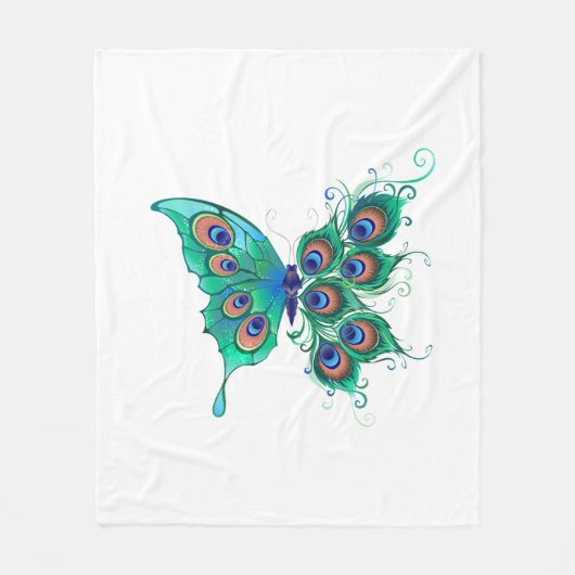 Schmetterling mit grünen Pfauenfedern Fleecedecke (Vorderseite)