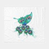 Schmetterling mit grünen Pfauenfedern Fleecedecke (Vorderseite (Horizontal))