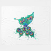 Schmetterling mit grünen Pfauenfedern Fleecedecke (Vorderseite (Horizontal))
