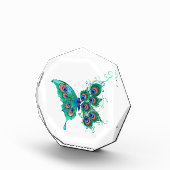 Schmetterling mit grünen Pfauenfedern Fotoblock (Rechts)