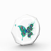 Schmetterling mit grünen Pfauenfedern Fotoblock (Links)