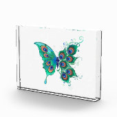 Schmetterling mit grünen Pfauenfedern Fotoblock (Rechts)