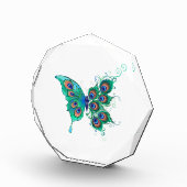 Schmetterling mit grünen Pfauenfedern Fotoblock (Rechts)