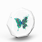 Schmetterling mit grünen Pfauenfedern Fotoblock (Links)