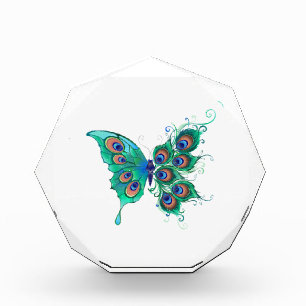 Schmetterling mit grünen Pfauenfedern Fotoblock
