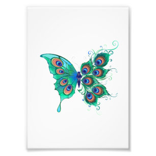 Schmetterling mit grünen Pfauenfedern Fotodruck