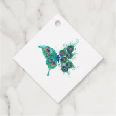 Schmetterling mit grünen Pfauenfedern Geschenkanhänger (Rückseite)
