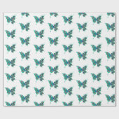 Schmetterling mit grünen Pfauenfedern Geschenkpapier (Flach)