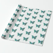 Schmetterling mit grünen Pfauenfedern Geschenkpapier (Ungerollt)