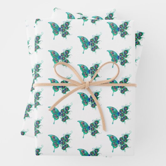 Schmetterling mit grünen Pfauenfedern Geschenkpapier Set (Beispiel)