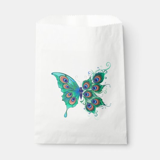 Schmetterling mit grünen Pfauenfedern Geschenktütchen (Vorderseite)