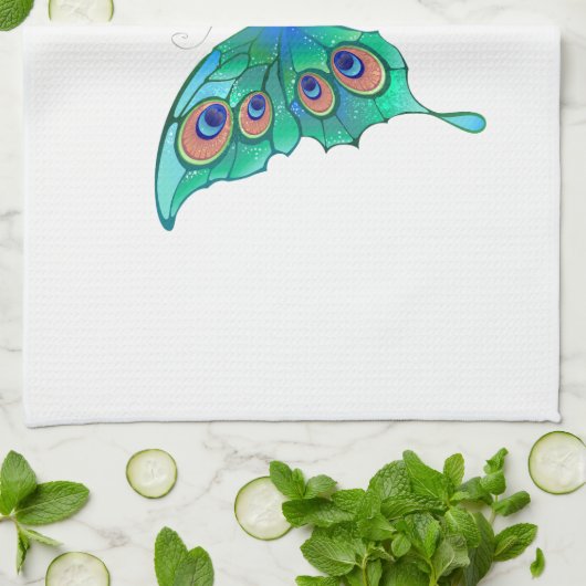 Schmetterling mit grünen Pfauenfedern Geschirrtuch (Gefaltet)