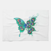 Schmetterling mit grünen Pfauenfedern Geschirrtuch (Horizontal)