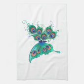 Schmetterling mit grünen Pfauenfedern Geschirrtuch (Vertikal)