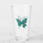 Schmetterling mit grünen Pfauenfedern Glas (Rückseite)