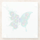 Schmetterling mit grünen Pfauenfedern Glasuntersetzer (Rückseite)