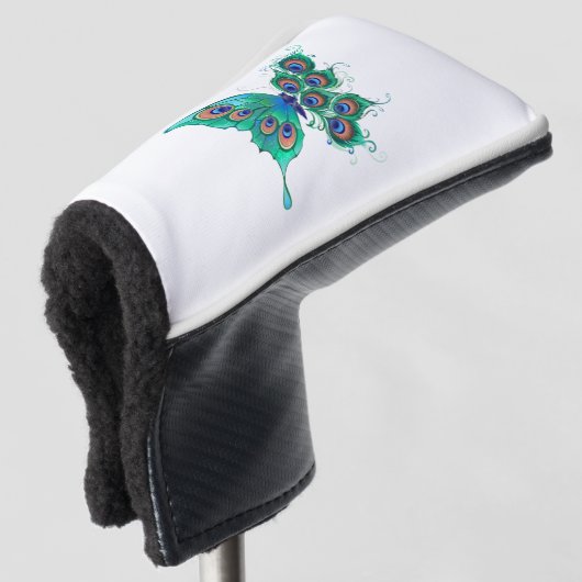 Schmetterling mit grünen Pfauenfedern Golf Headcover (3/4 Vorderseite)