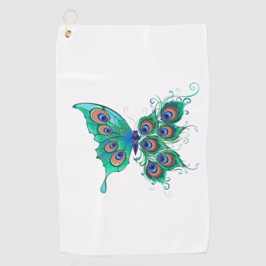 Schmetterling mit grünen Pfauenfedern Golfhandtuch (Vorderseite)