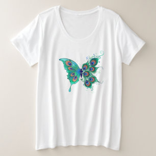 Schmetterling mit grünen Pfauenfedern Große Größe T-Shirt