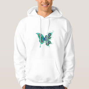 Schmetterling mit grünen Pfauenfedern Hoodie