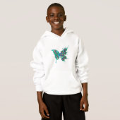 Schmetterling mit grünen Pfauenfedern Hoodie (Vorne ganz)