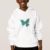 Schmetterling mit grünen Pfauenfedern Hoodie (Vorderseite)