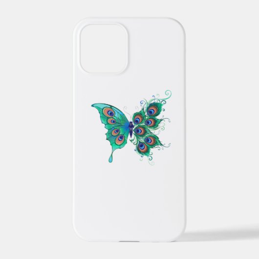 Schmetterling mit grünen Pfauenfedern iPhone Hülle (Rückseite)