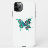 Schmetterling mit grünen Pfauenfedern iPhone Hülle (Rückseite)